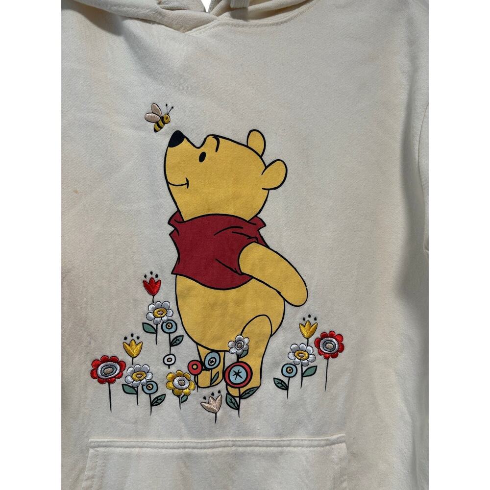 Disney Winnie the Pooh Women’s Large Cream Fleece Hoodie Floral Pullover LG - Picture 6 of 8